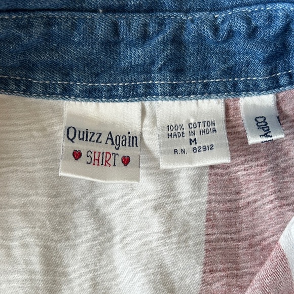 🇺🇸 Patriotic Sleeveless Button Down Shirt with Denim Collar size M 100% cotton - Picture 7 of 8